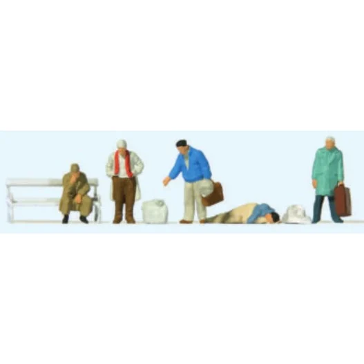 Preiser HO Travelers & Bum w/Bench (5)