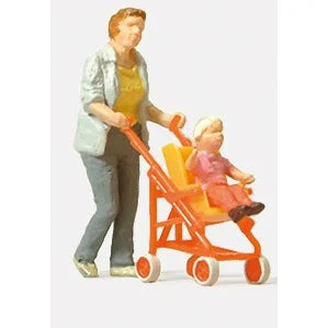 Preiser HO Woman Pushing Child in Stroller