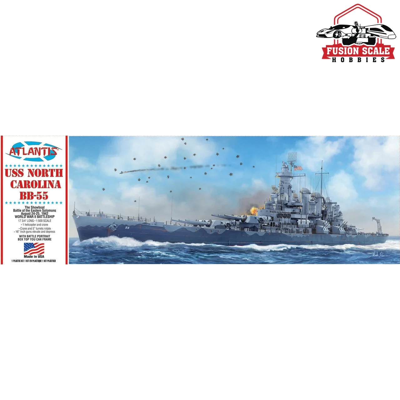 Atlantis Models USS North Carolina BB-55 The Showboat Battleship Plastic Model Kit 1/500 Scale