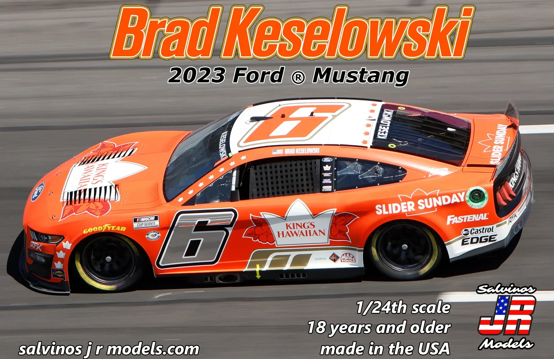 Salvinos Jr Models Brad Keselowski 2023 King’s Hawaiian Ford Mustang NASCAR Model Kit 1/24 – RFF2023BKP