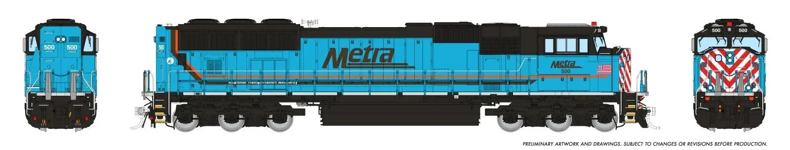 Rapido HO Scale EMD SD70MACH Diesel Locomotive – Metra RTA Tribute Scheme #500 (DC/DCC/Sound)