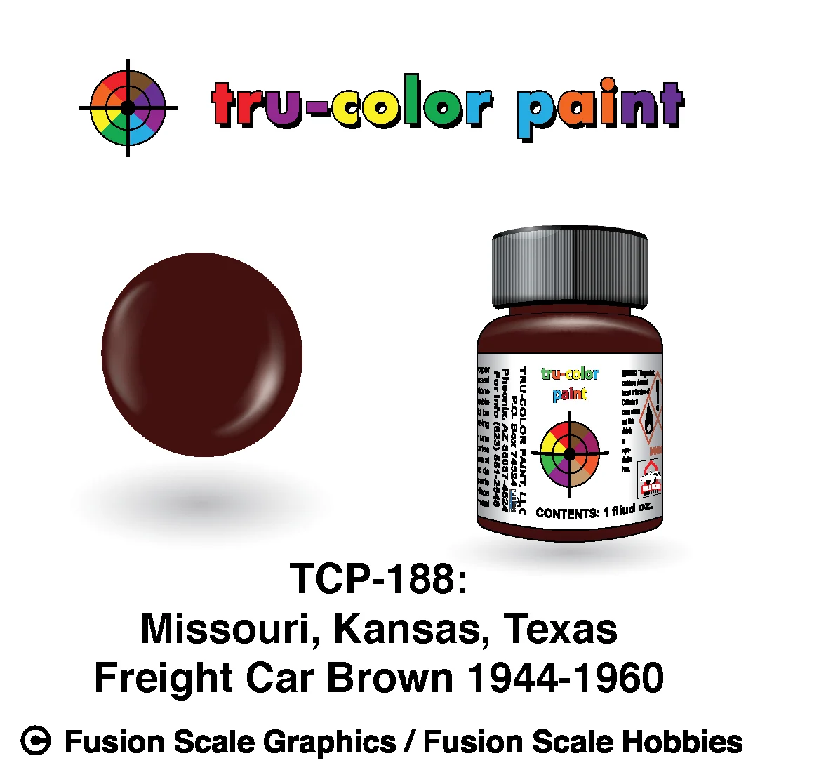 Tru Color Paint Missouri, Kansas, Texas '44-'60s Freight Car Brown 1oz - 188