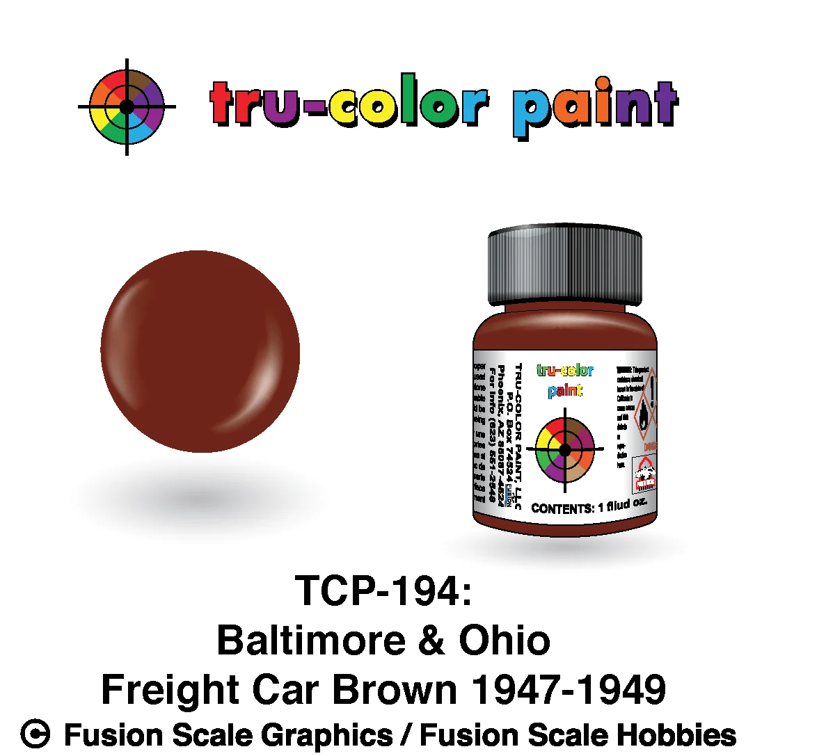 Tru Color Paint Baltimore & Ohio C&O/B&O '47-'49 Freight Car Brown 1oz - 194