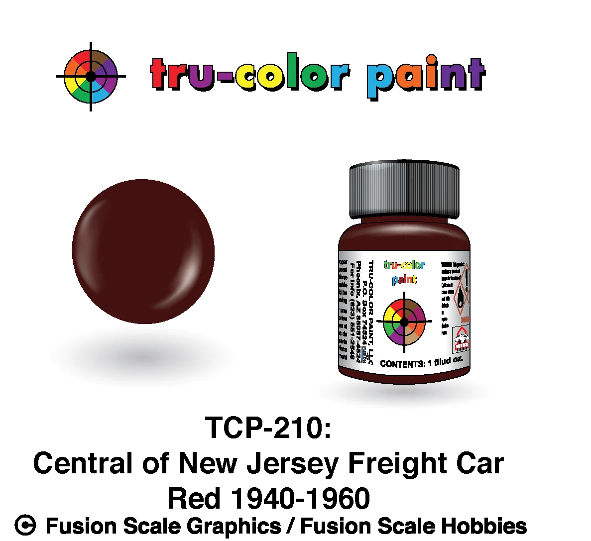 Tru Color Paint Central of New Jersey '40-'60s Freight Car Red 1oz