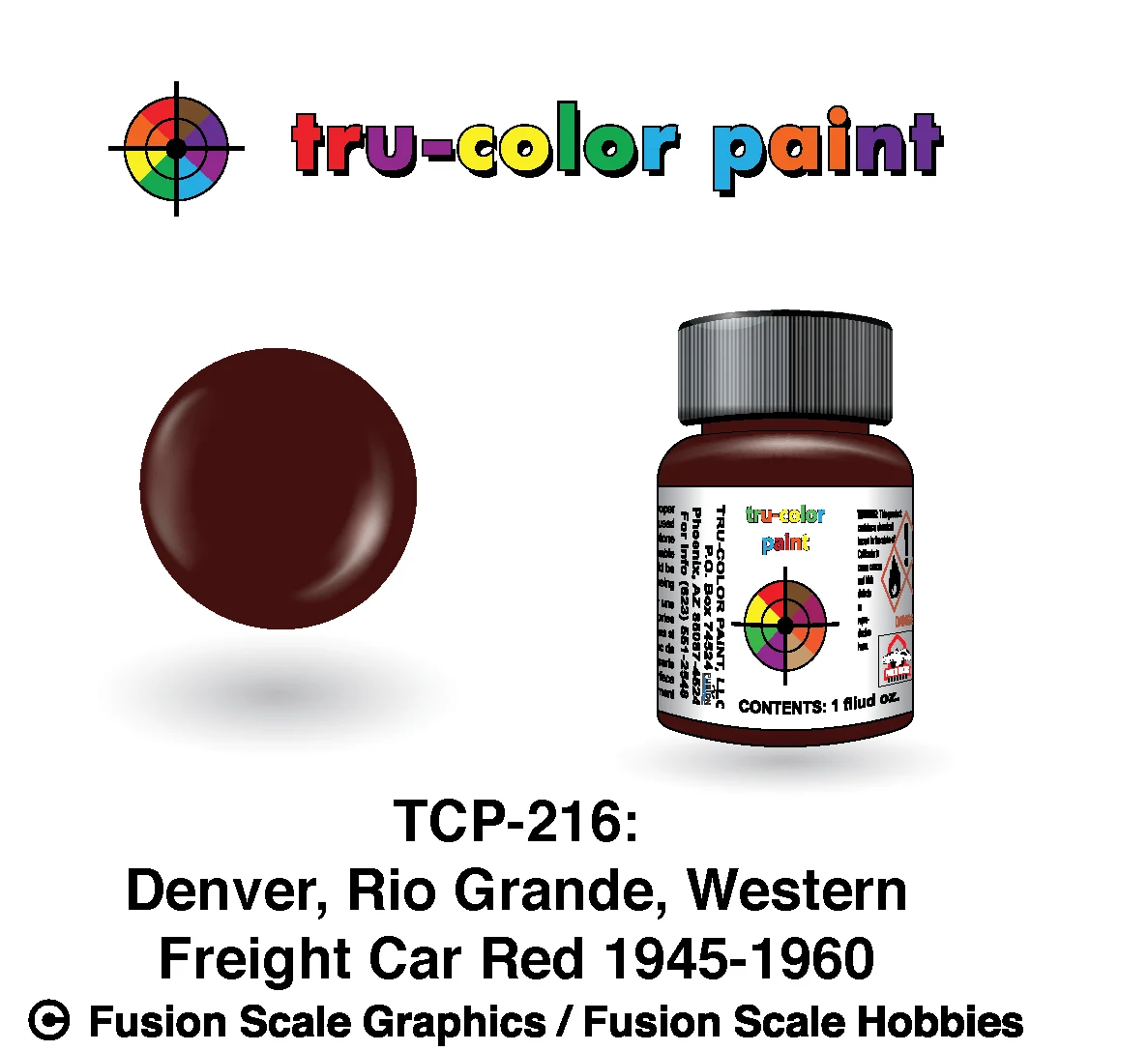 Tru Color Paint Denver, Rio Grande, Western '45-'60s Freight Car Red 1oz