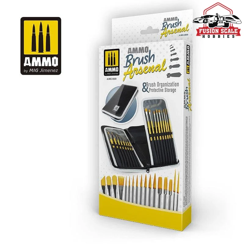 Ammo Mig Jimenez Paint Brush Arsenal Organizer & Full Brush Set