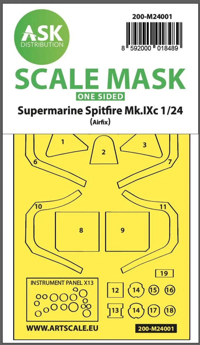 Art Scale 1/24 Art Scale Spitfire Mk.IX one-sided express self-adhesive masks for Airfix