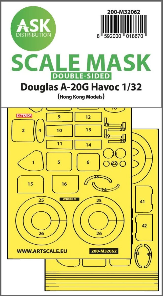 Art Scale 1/32 Art Scale A-20G Havoc double-sided express self adhesive mask for HK Model