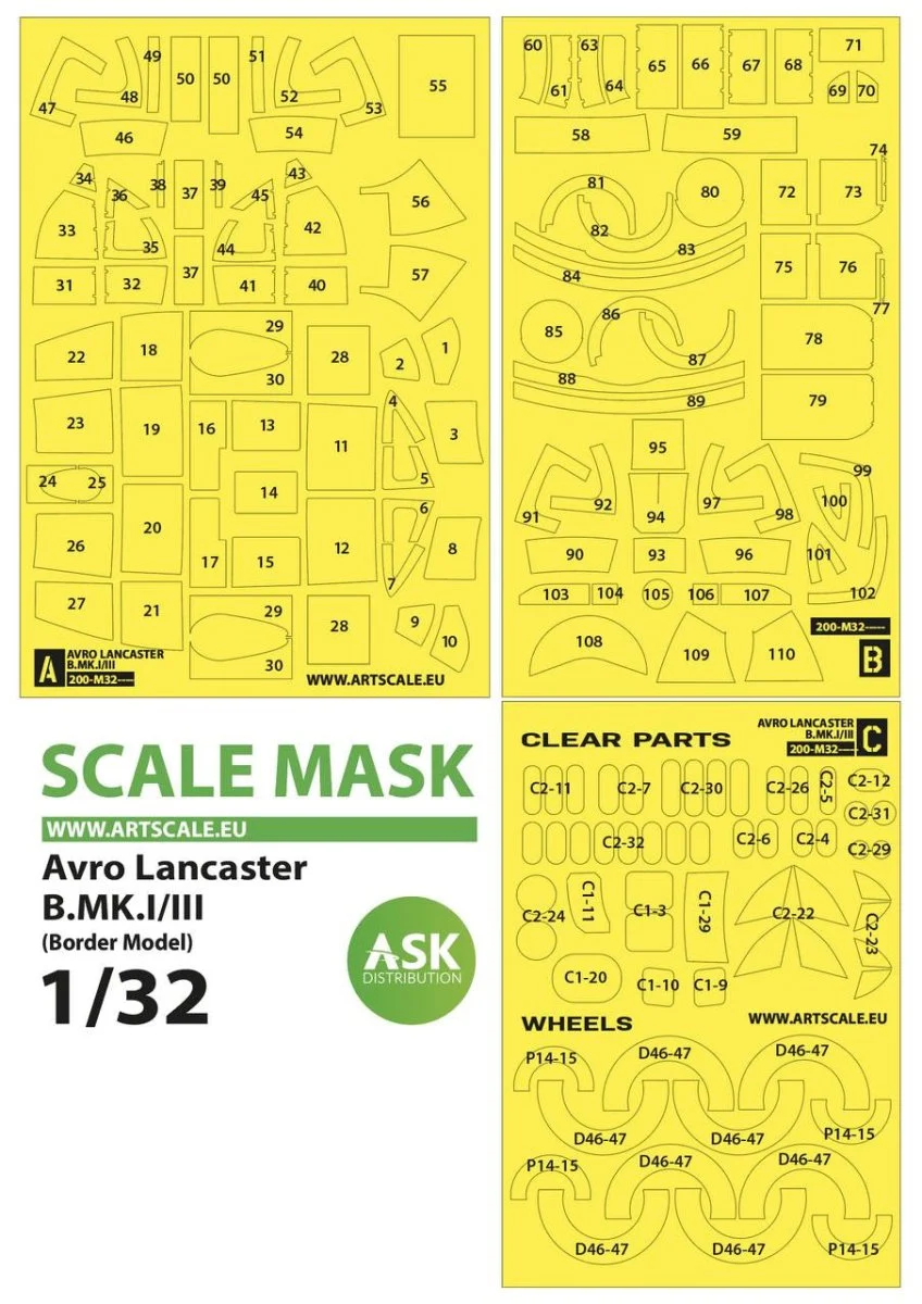 Art Scale 1/32 Art Scale Avro Lancaster B Mk.I/III express self adhesive masks for Border Model