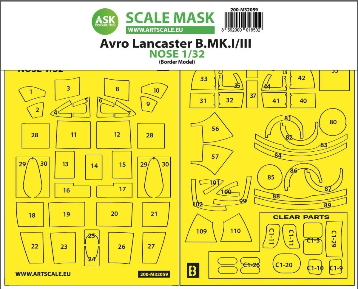 Art Scale 1/32 Art Scale Avro Lancaster Nose kit express self adhesive masks for Border Model