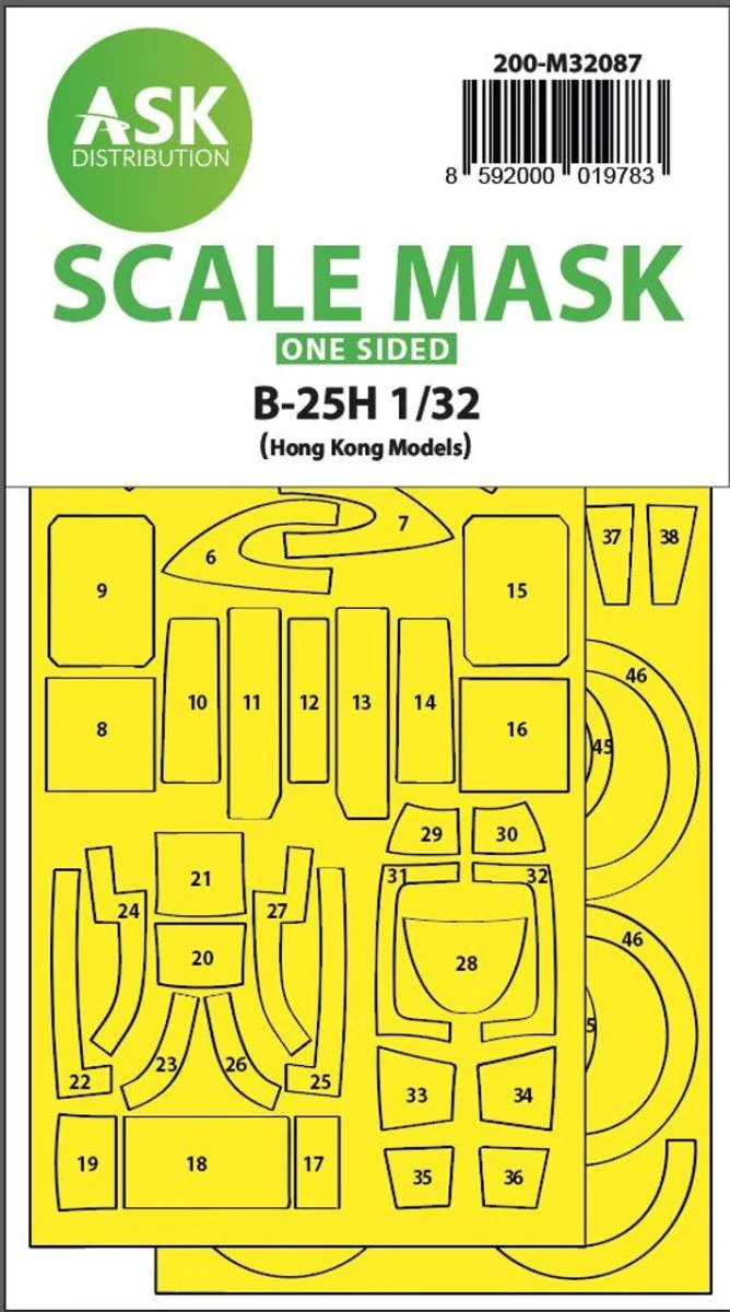Art Scale 1/32 Art Scale B-25H Mitchell one-sided mask for HK Models
