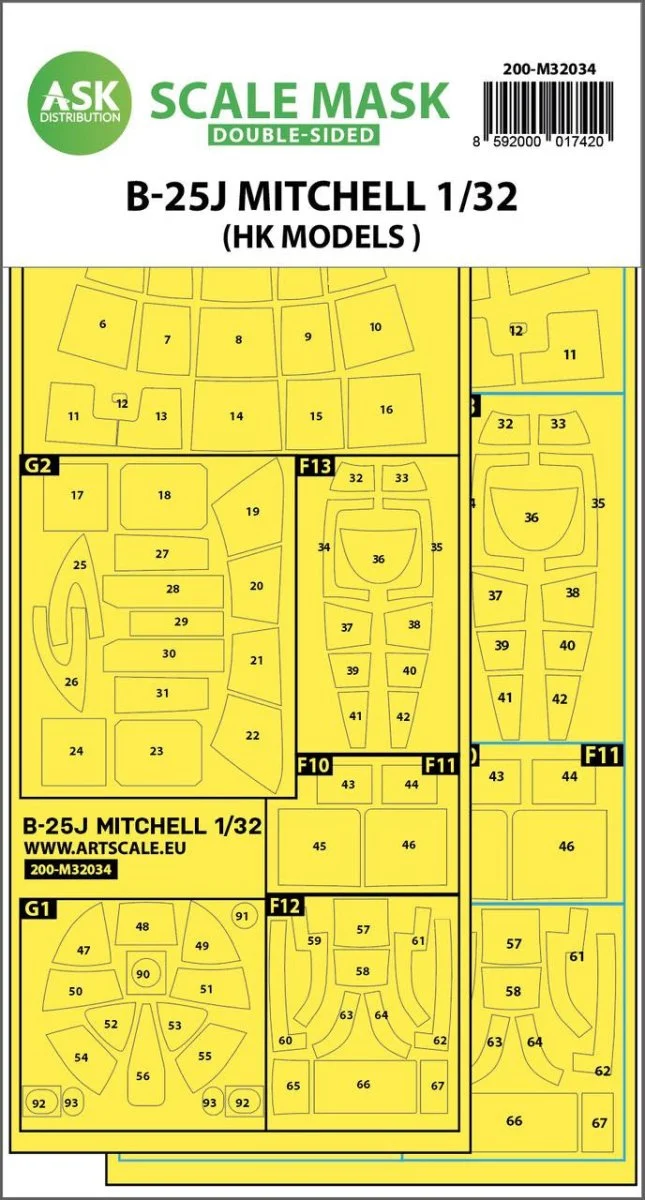 Art Scale 1/32 Art Scale B-25J Mitchell double-sided mask for HK Models