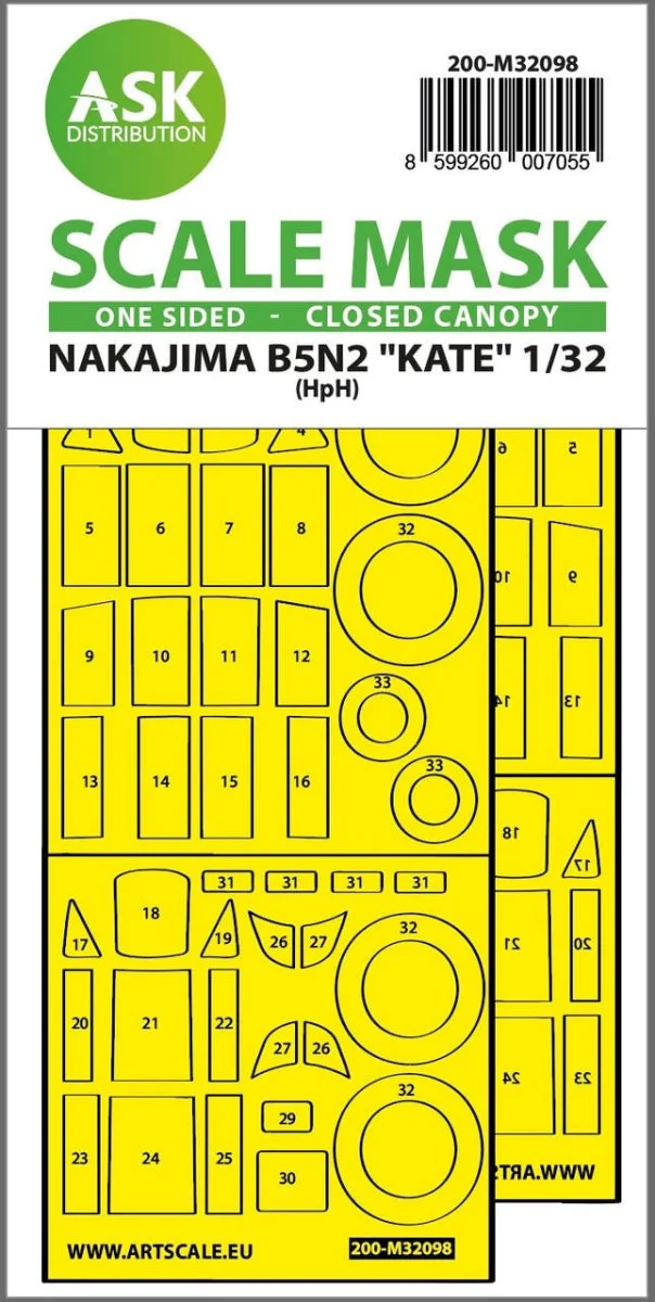 Art Scale 1/32 Art Scale B5N2 Kate closed canopy - one-sided express mask for Infinity