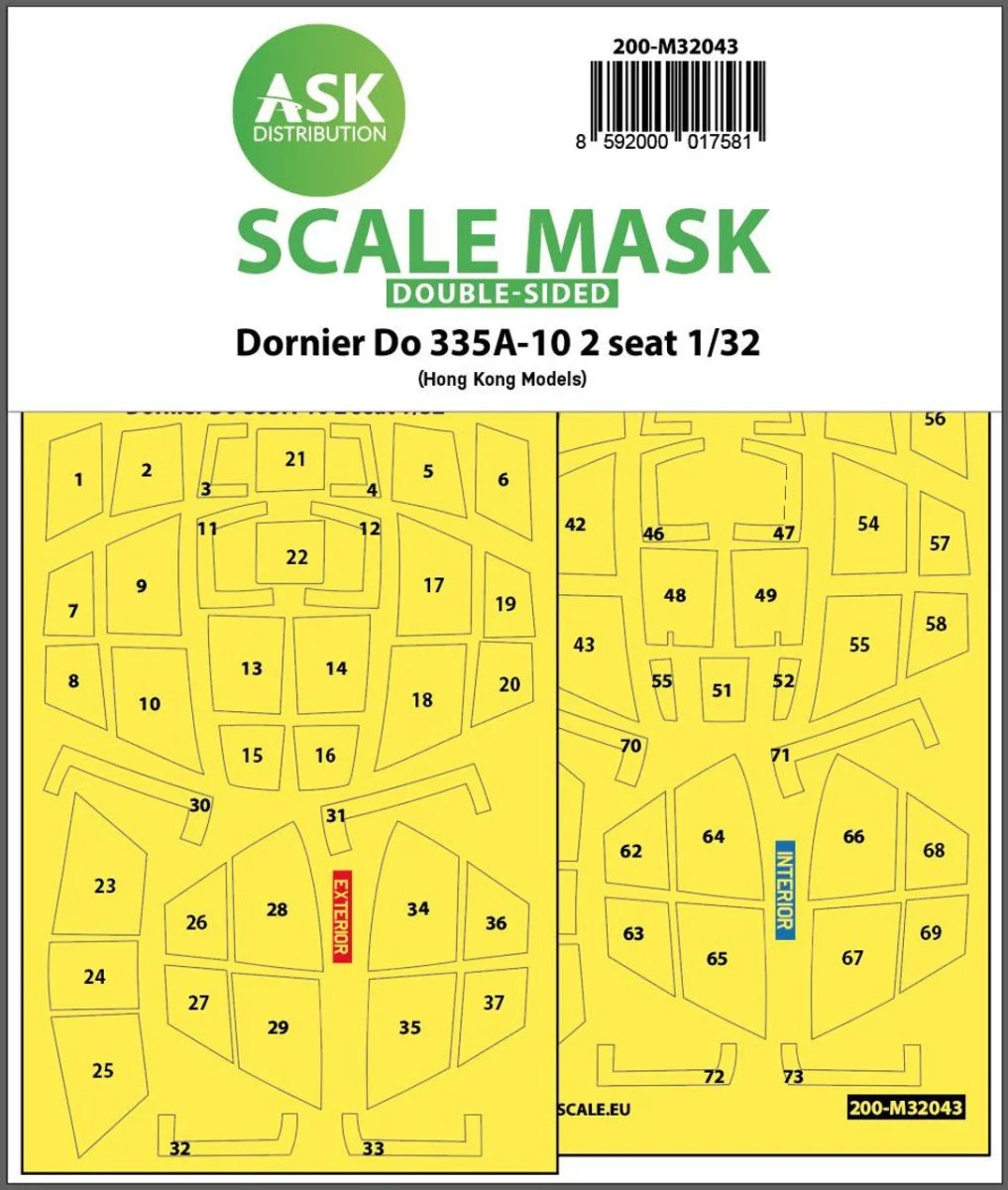 Art Scale 1/32 Art Scale Dornier Do 335A-10 two seater double-sided mask for HK Models