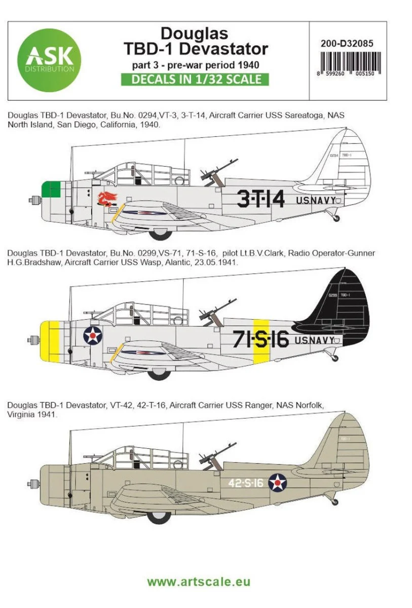 Art Scale 1/32 Art Scale Douglas TBD-1 Devastator part 3 - pre-war period 1940