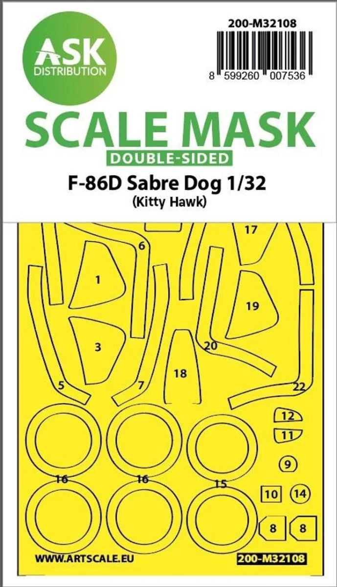 Art Scale 1/32 Art Scale F-86D Sabre Dog double-sided express fit mask for Kitty Hawk