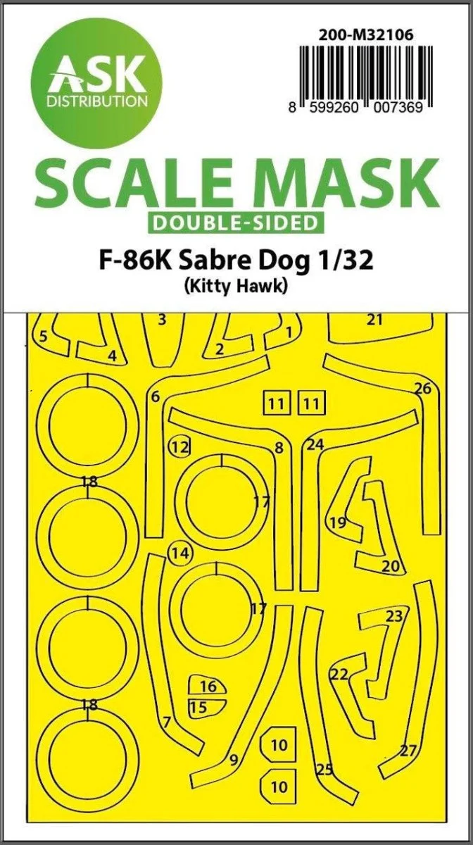 Art Scale 1/32 Art Scale F-86K Sabre Dog double-sided express fit mask for Kitty Hawk