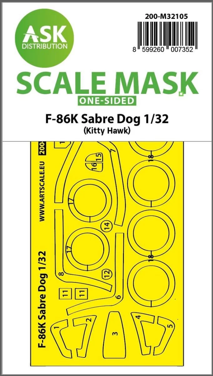 Art Scale 1/32 Art Scale F-86K Sabre Dog one-sided express fit mask for Kitty Hawk