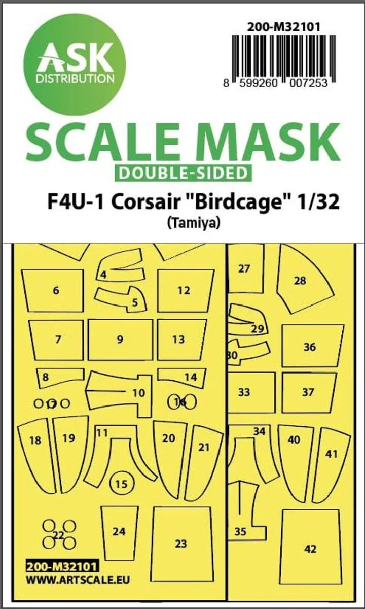 Art Scale 1/32 Art Scale F4U-1 Corsair Birdcage double-sided express fit mask for Tamiya