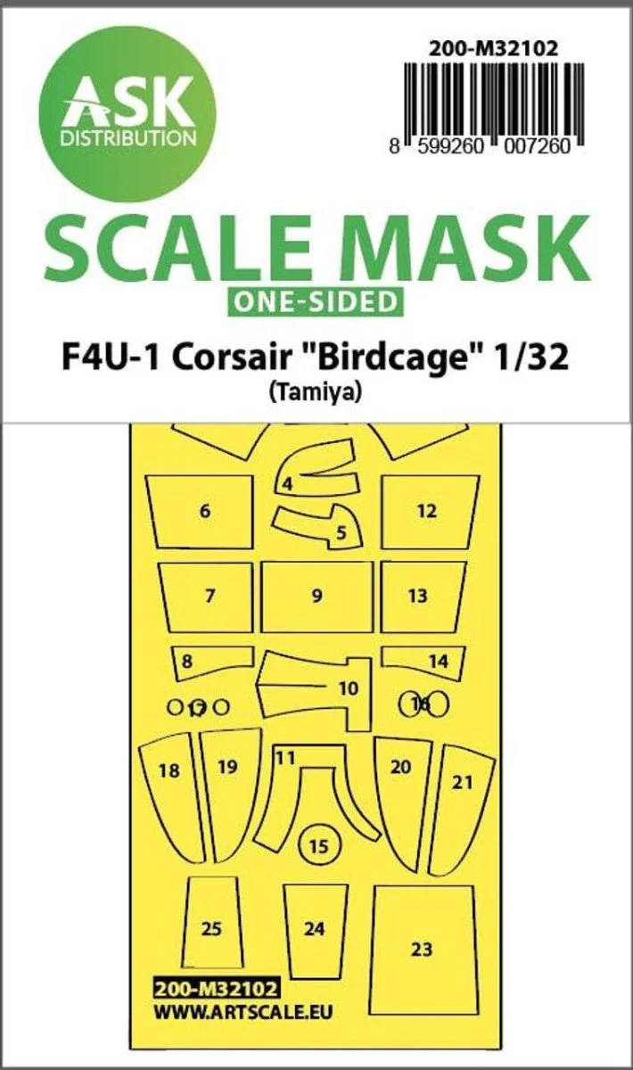 Art Scale 1/32 Art Scale F4U-1 Corsair Birdcage one-sided express fit mask for Tamiya