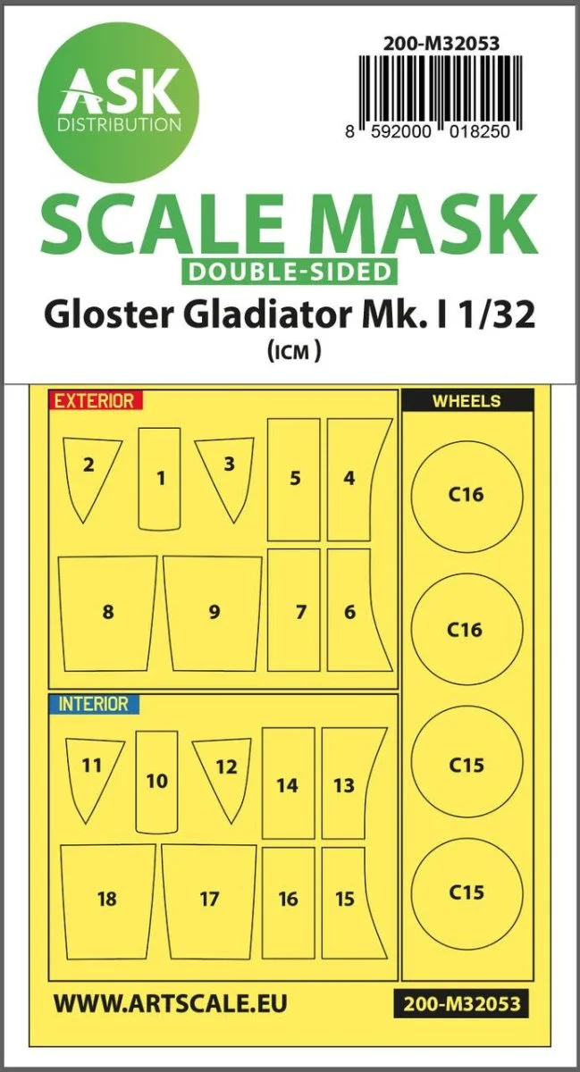Art Scale 1/32 Art Scale Gloster Gladiator Mk.I double-sided painting mask for Revell / ICM