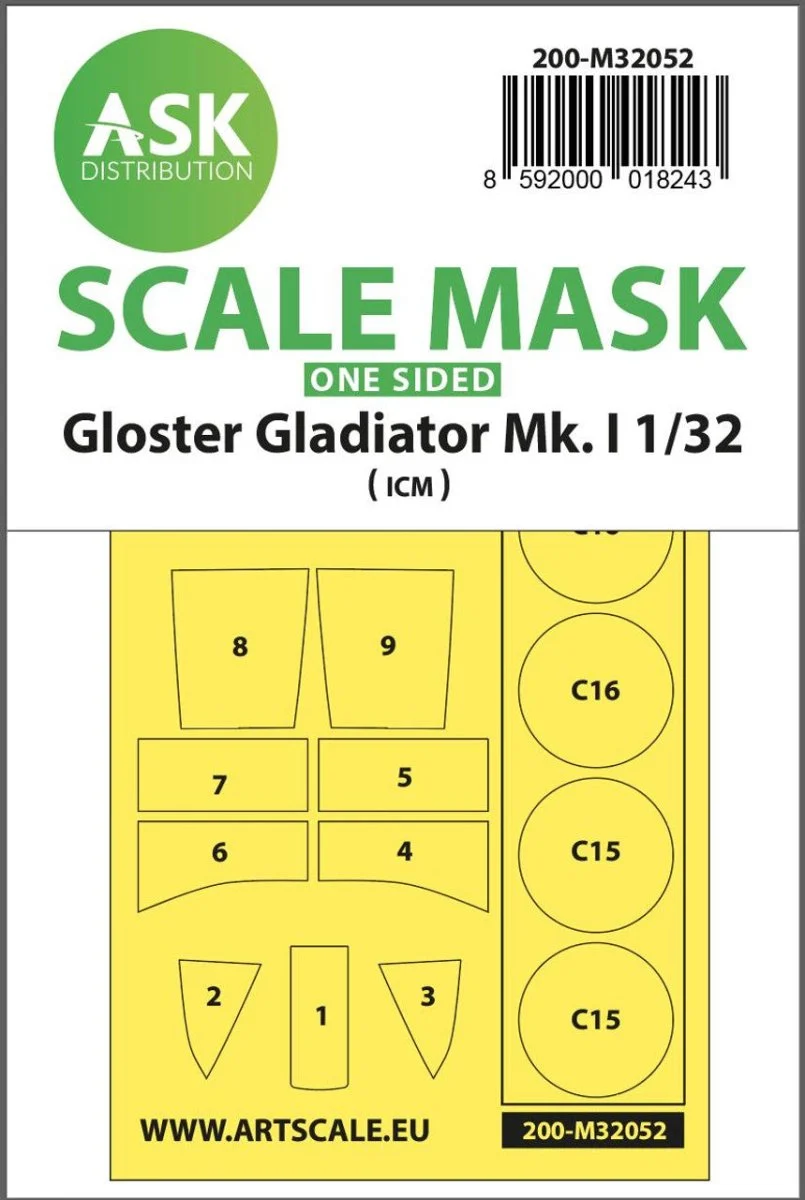 Art Scale 1/32 Art Scale Gloster Gladiator Mk.I one-sided painting mask for Revell / ICM