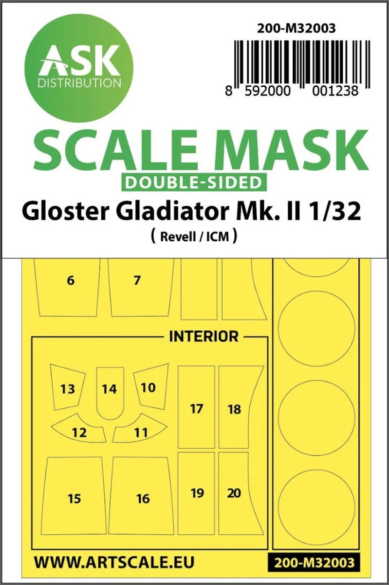 Art Scale 1/32 Art Scale Gloster Gladiator Mk.II double-sided painting mask for Revell / ICM