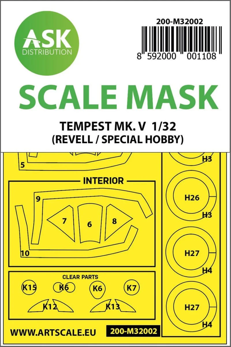 Art Scale 1/32 Art Scale Hawker Tempest Mk.V double-sided painting mask for Revell / Special Hobby