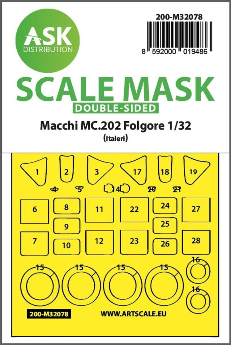 Art Scale 1/32 Art Scale Macchi MC.202 Folgore double-sided express fit mask for Italeri