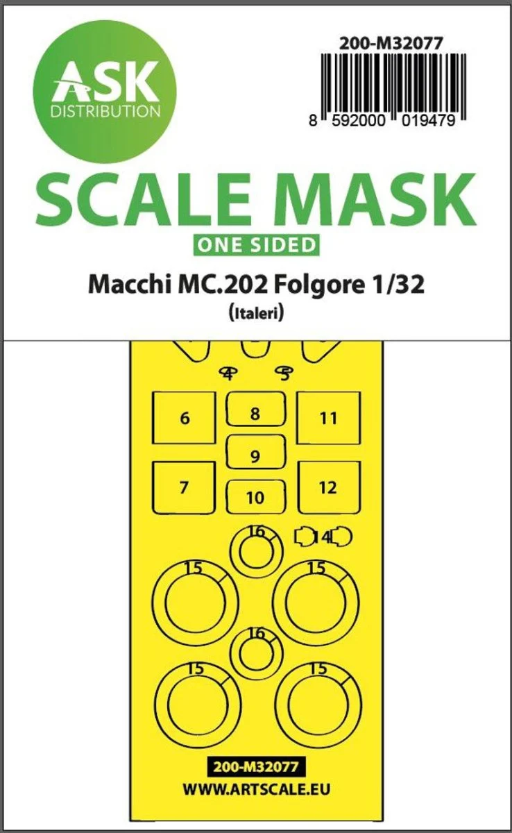 Art Scale 1/32 Art Scale Macchi MC.202 Folgore one-sided express fit mask for Italeri