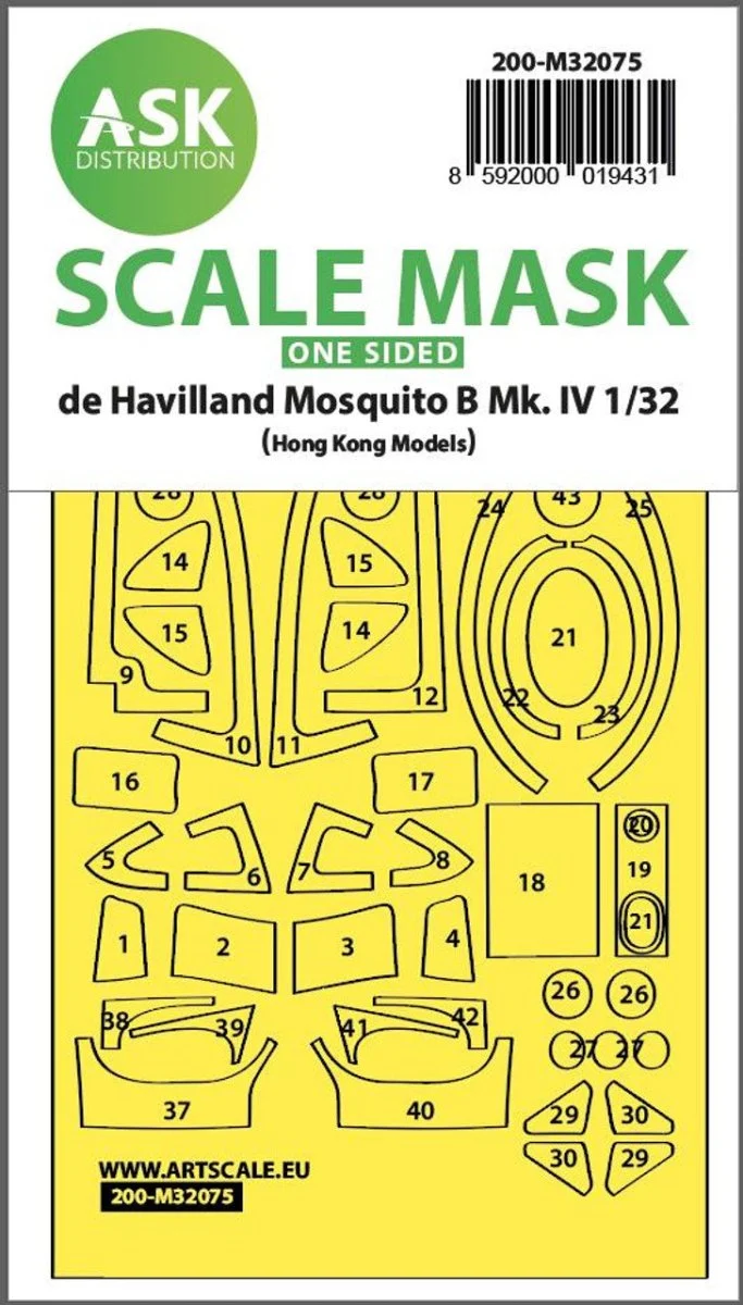 Art Scale 1/32 Art Scale Mosquito B Mk.IV one-sided fit mask for Hong Kong Model