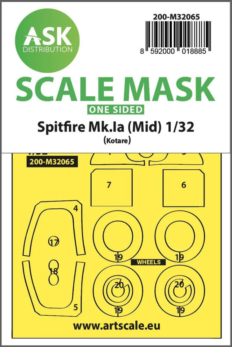 Art Scale 1/32 Art Scale Spitfire Mk.Ia (mid) one-sided express fit and self adhesive mask for Kotare