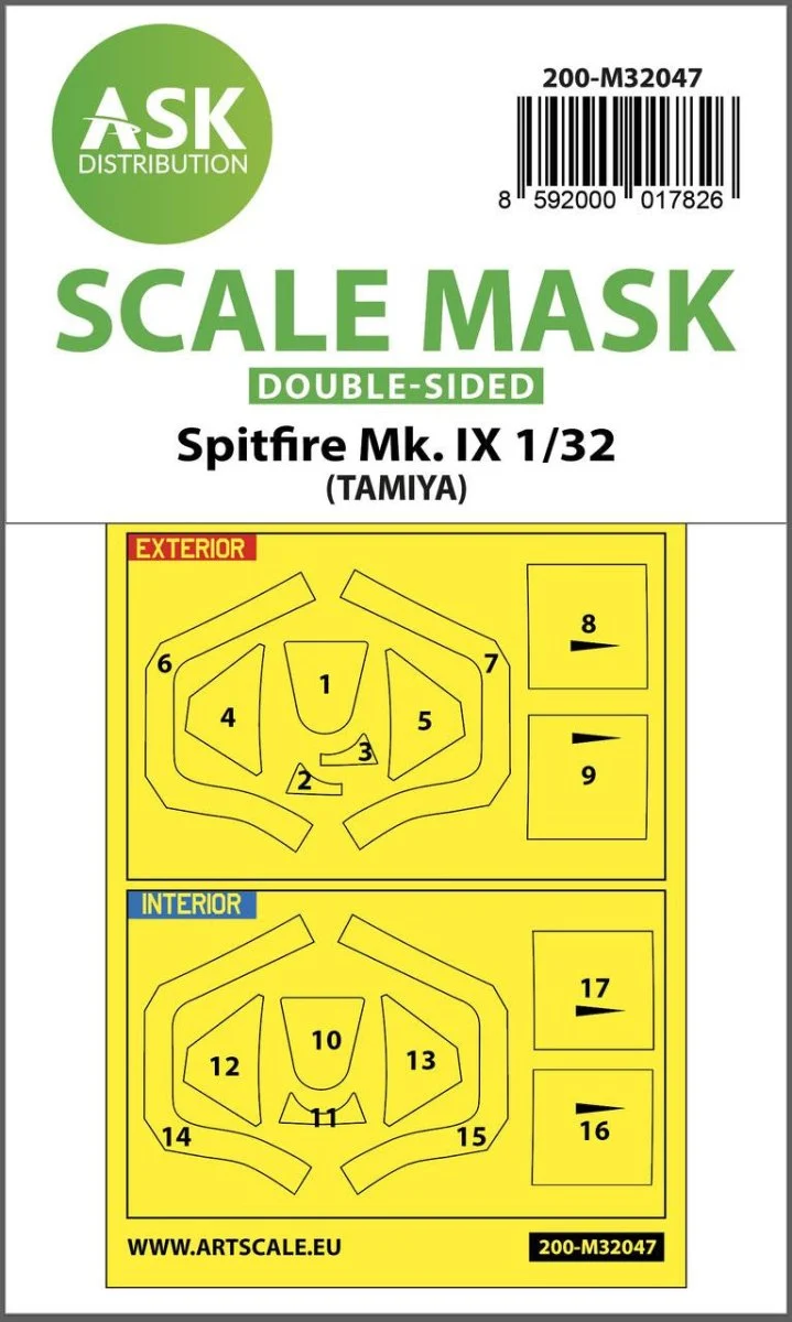 Art Scale 1/32 Art Scale Spitfire Mk.IX double-sided masks for Tamiya