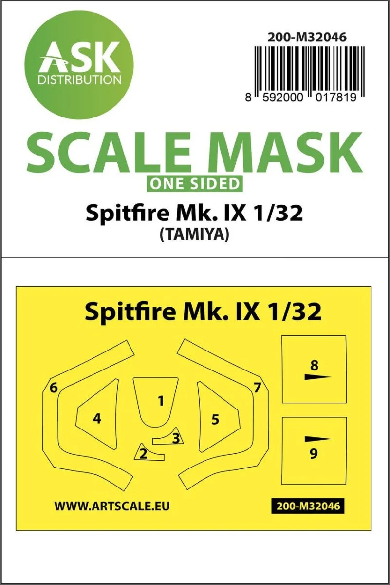 Art Scale 1/32 Art Scale Spitfire Mk.IX one-sided masks for Tamiya
