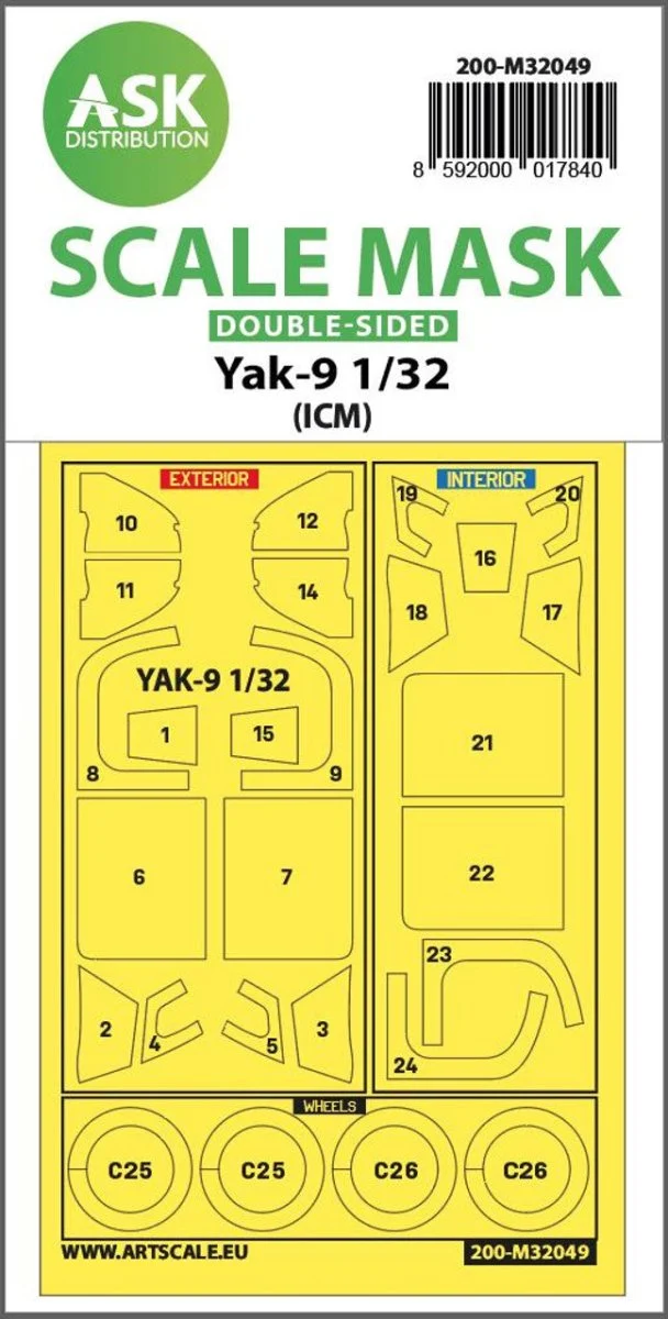 Art Scale 1/32 Art Scale Yak-9 double-sided pre-cutted mask for ICM