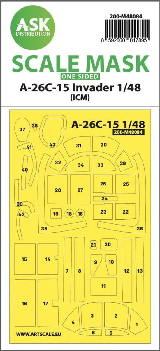 Art Scale 1/48 Art Scale A-26C-15 Invader one-sided mask self-adhesive pre-cutted for ICM