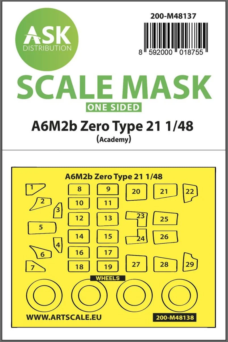 Art Scale 1/48 Art Scale A6M2b Zero Type 21 one-sided express mask for Academy