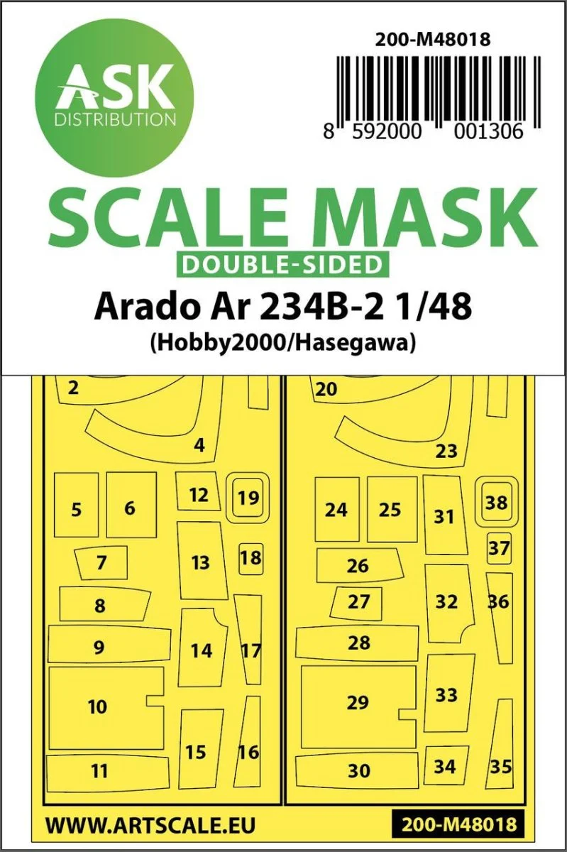 Art Scale 1/48 Art Scale Arado Ar 234B-2 double-sided painting mask for Hasegawa / Hobby2000
