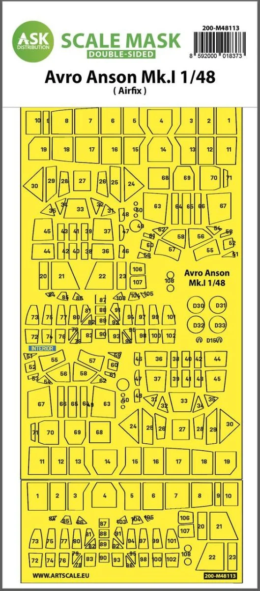 Art Scale 1/48 Art Scale Avro Anson Mk.I double-sided express mask, self-adhesive and pre-cutted for Airfix