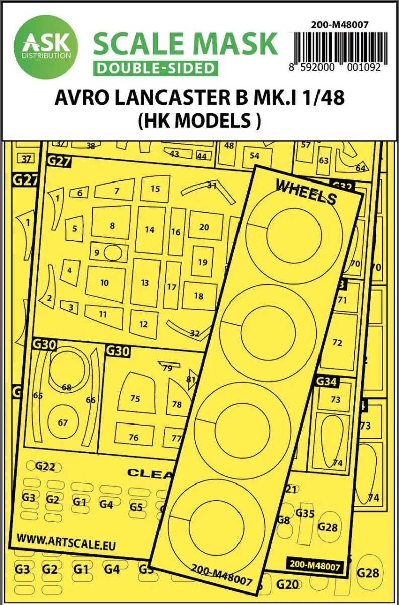 Art Scale 1/48 Art Scale Avro Lancaster Mk.I B double-sided painting mask for HK Models