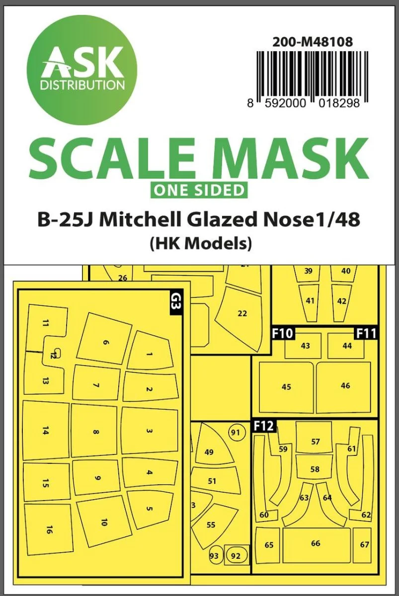 Art Scale 1/48 Art Scale B-25J Mitchell one-sided mask self-adhesive pre-cutted for HK Models