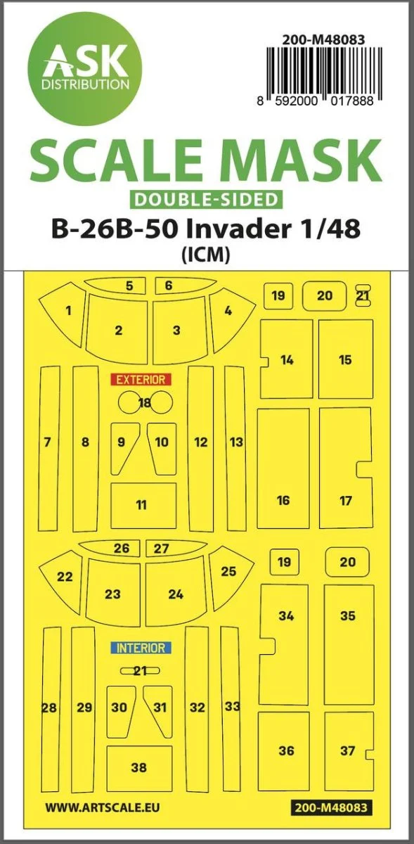 Art Scale 1/48 Art Scale B-26B-50 Invader double-sided mask self-adhesive pre-cutted for ICM