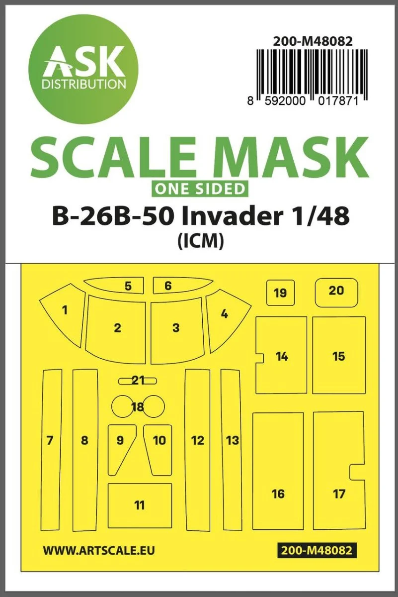 Art Scale 1/48 Art Scale B-26B-50 Invader one-sided mask self-adhesive pre-cutted for ICM