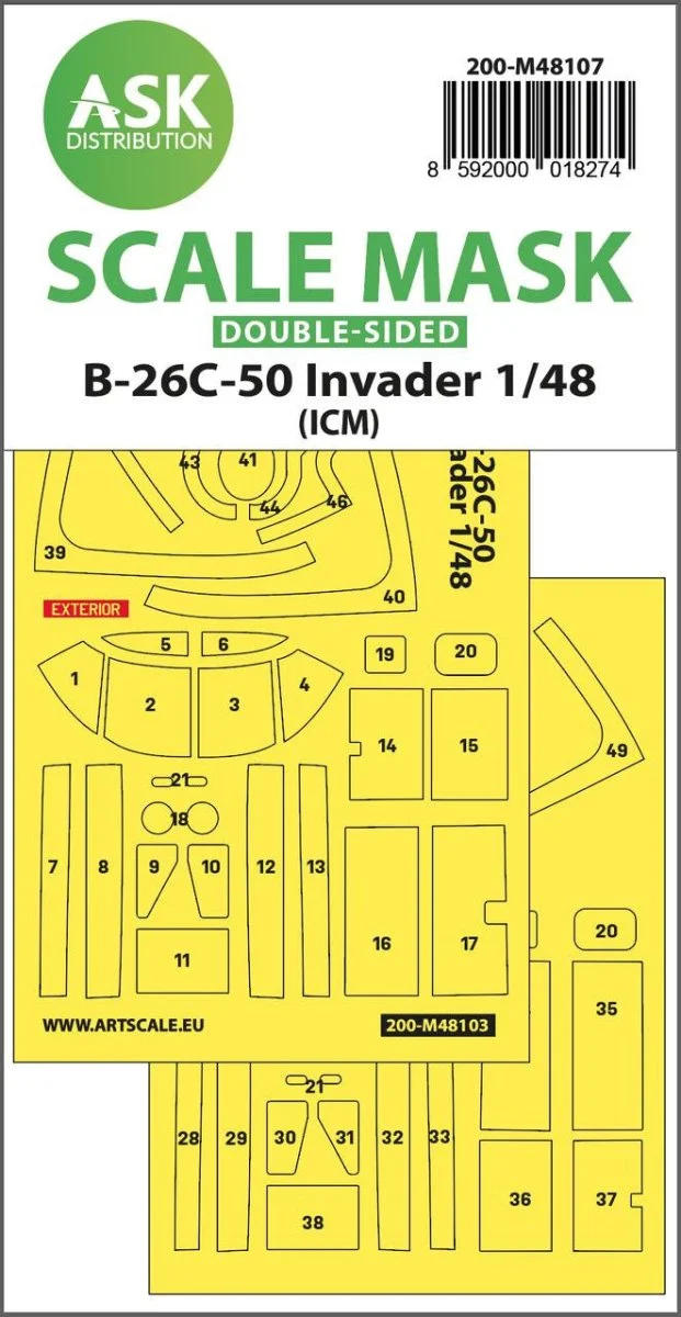 Art Scale 1/48 Art Scale B-26C-50 Invader double-sided mask self-adhesive pre-cutted for ICM