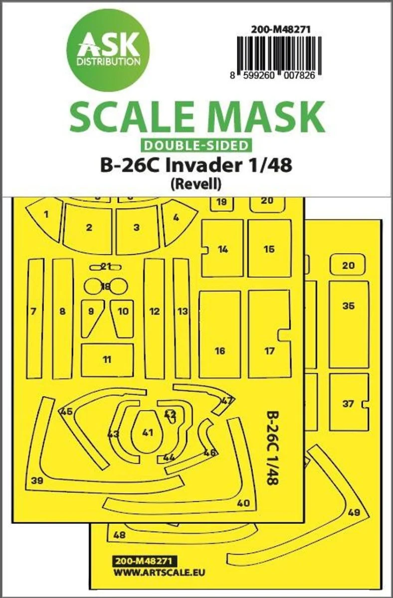 Art Scale 1/48 Art Scale B-26C Invader double-sided express fit mask for Revell