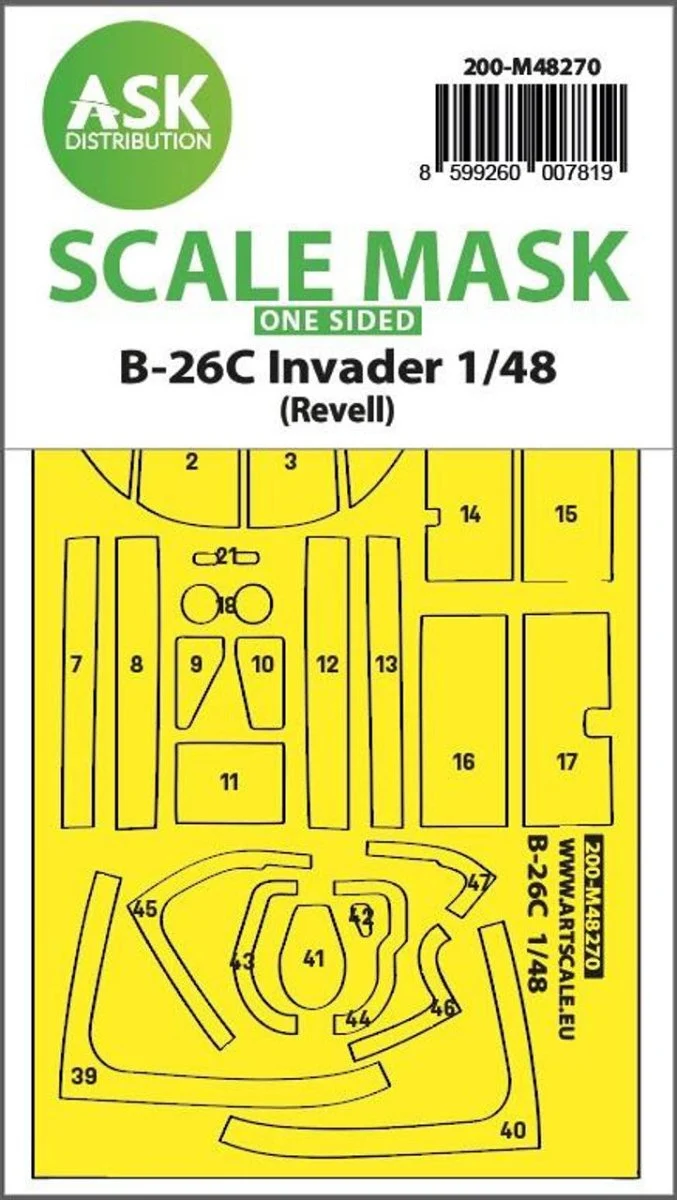 Art Scale 1/48 Art Scale B-26C Invader one-sided express fit mask for Revell