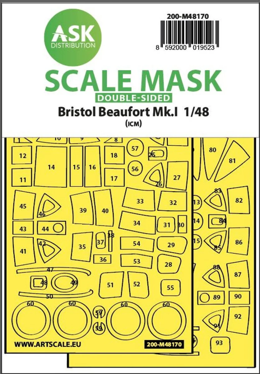 Art Scale 1/48 Art Scale Bristol Beaufort Mk.I double-sided express fit mask for ICM