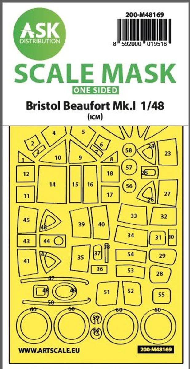 Art Scale 1/48 Art Scale Bristol Beaufort Mk.I one-sided express fit mask for ICM