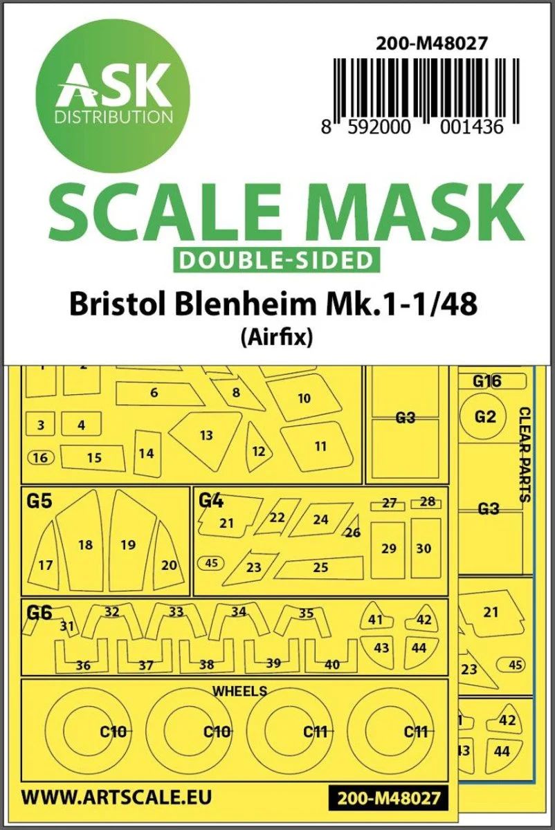 Art Scale 1/48 Art Scale Bristol Blenheim Mk.I double-sided painting mask for Airfix
