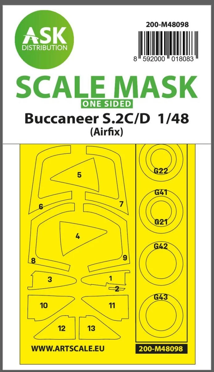 Art Scale 1/48 Art Scale Buccaneer S.2C/D one-sided mask self-adhesive, pre-cutted for Airfix